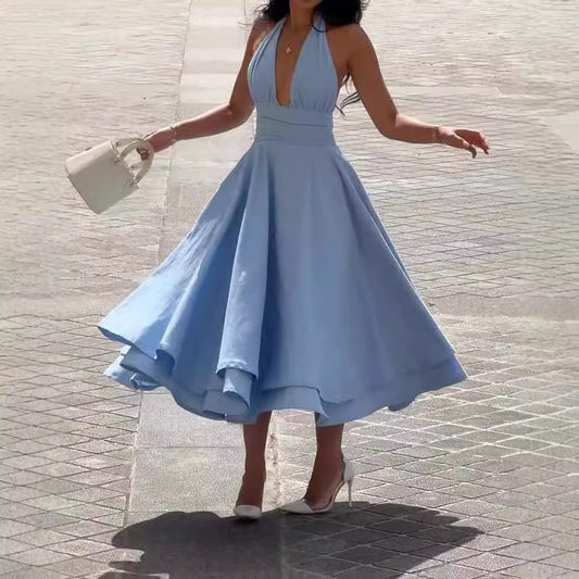 Fashion Casual Halter Solid Color Dress