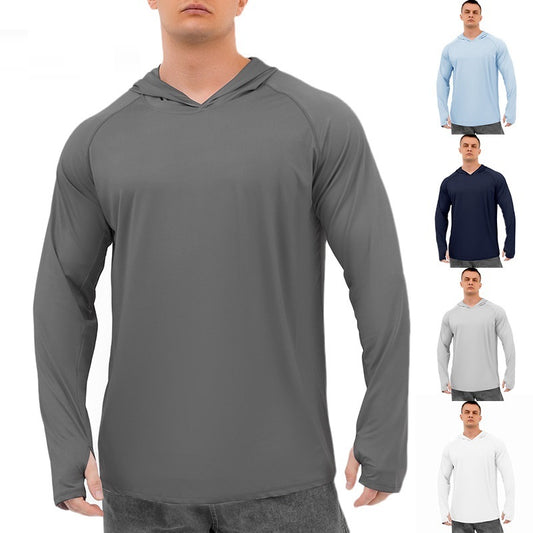 Finger Fit Design Summer Men's Long Sleeve Hooded Sun-proof Top