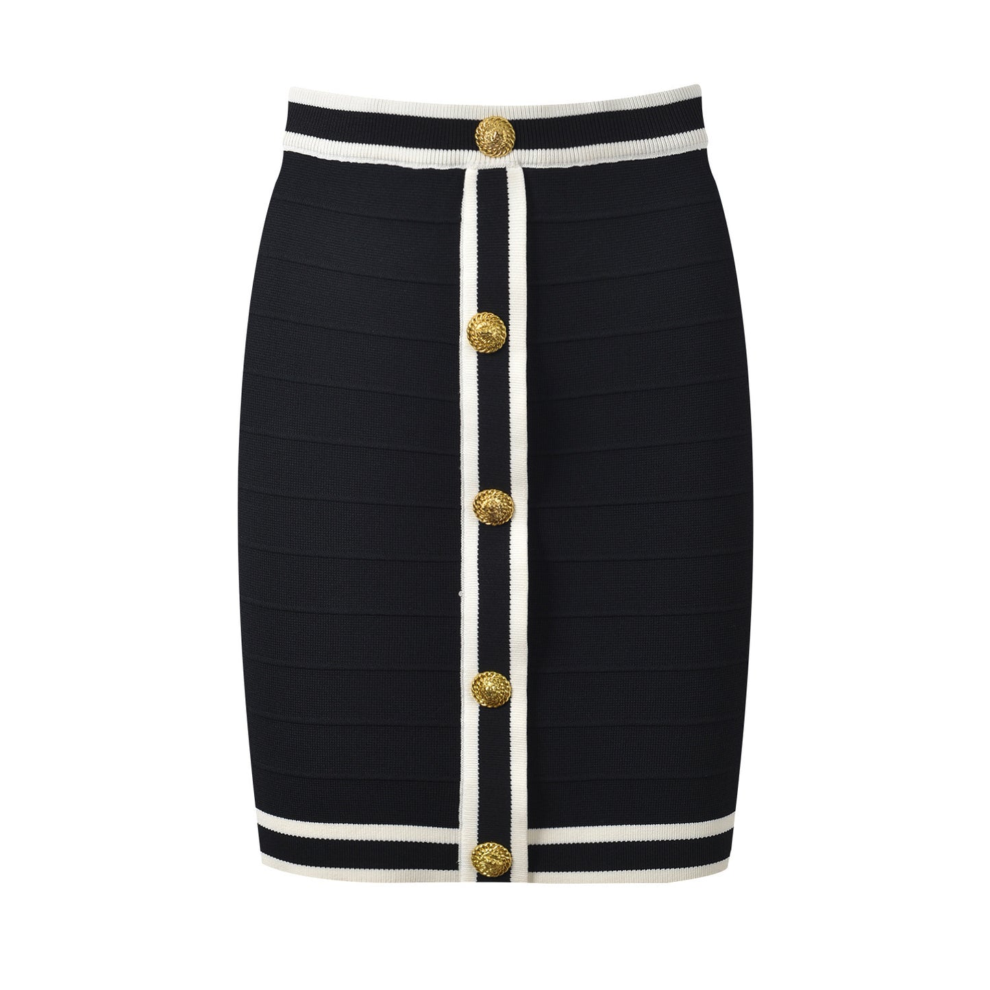 Temperament Slim-fit Contrast Colors Gold Buckle Round Neck Cardigan Two-piece Set