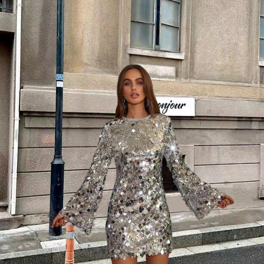 New Style Silver Sequins Dress