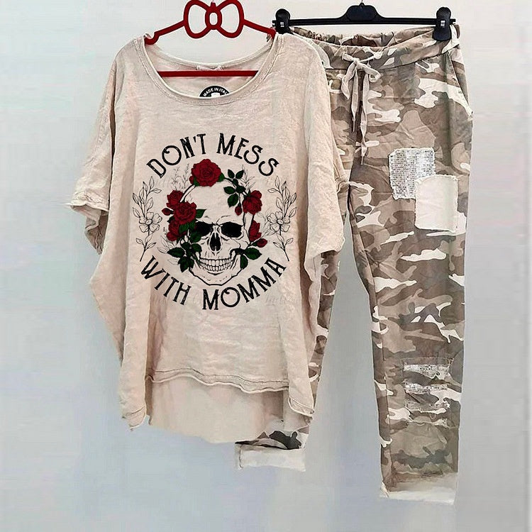 Casual Suit Women's Cotton And Linen Heat Transfer Patch Top Camouflage Printing Sweatpants