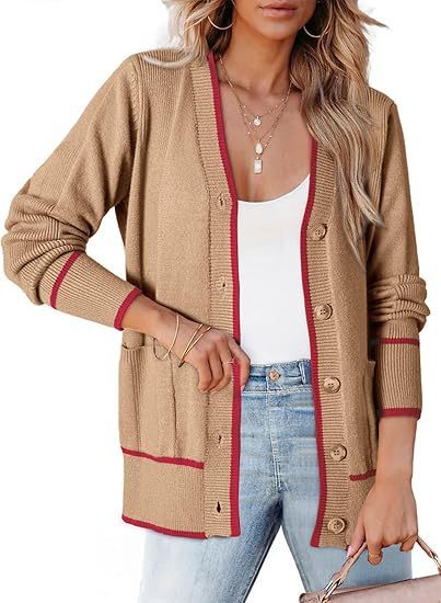 Women's Knitted Button Coat Color Matching Sweater