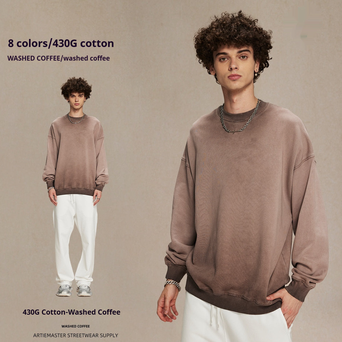 Men's Anti-bottom Fried Color Distressed Washed Wool Round Neck Sweater