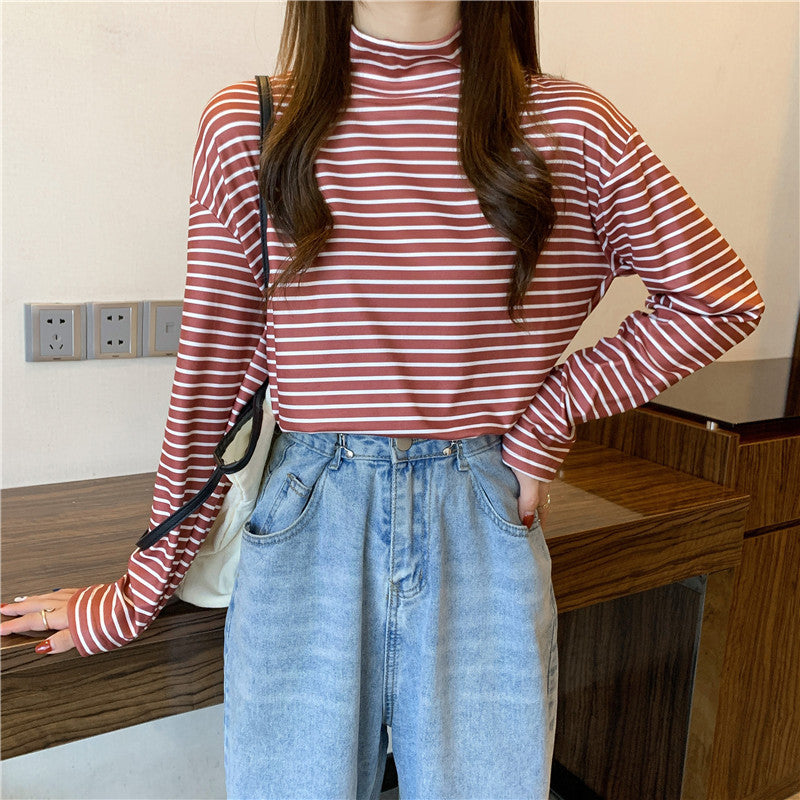 Versatile Loose Korean Style Striped Long Sleeve