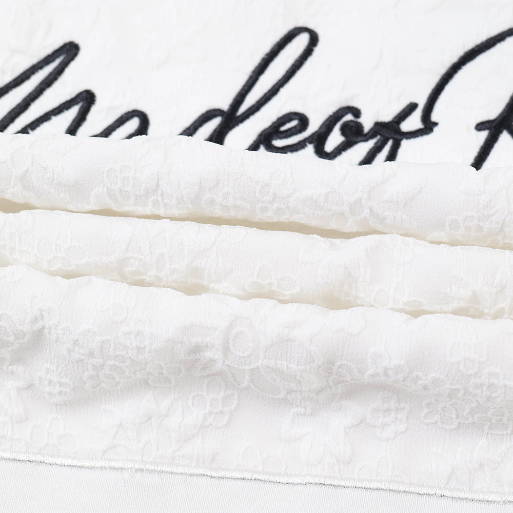 Handwritten Letter Affixed Cloth Embroidered Long Sleeve Loose Bottoming Shirt