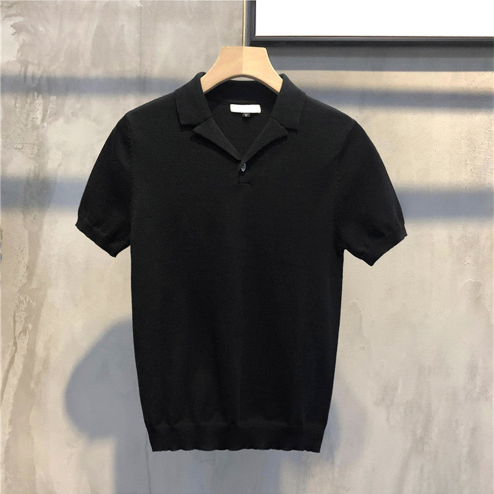 V-neck Solid Color Knitted Short-sleeved Shirt
