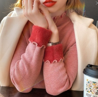 Single-layer Fleece-lined Mink Sweater Women
