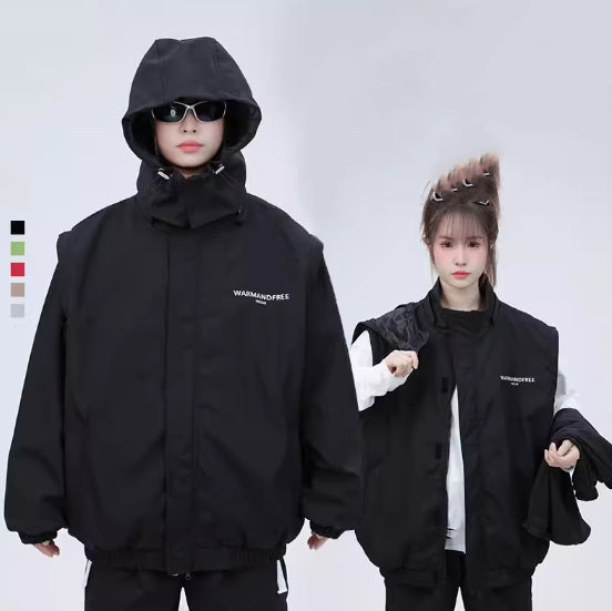 Detachable Sleeve Hooded Jacket Coat