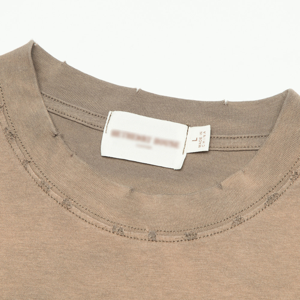 Men's Distressed Wash Street Fashion Punk Printed Letters Worn Round Neck Loose