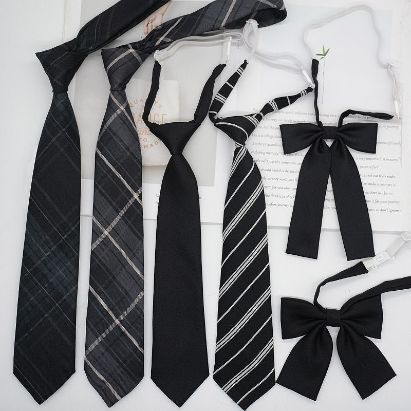 JK Tie Black Gray Plaid Striped Girl Bow