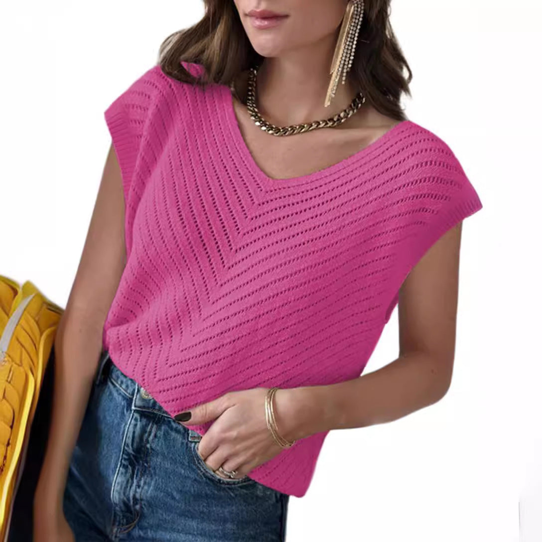 Sleeveless Sweater V-neck Ruffle Sleeve Summer Vest