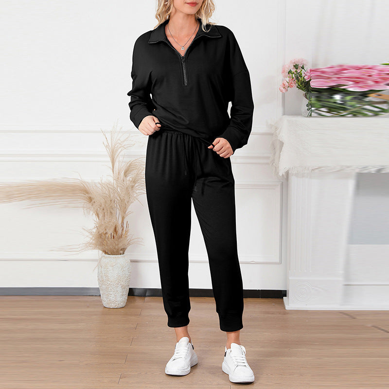 Solid Color Casual Sports Suit European And American Fashion Long Sleeve Pullover Trousers