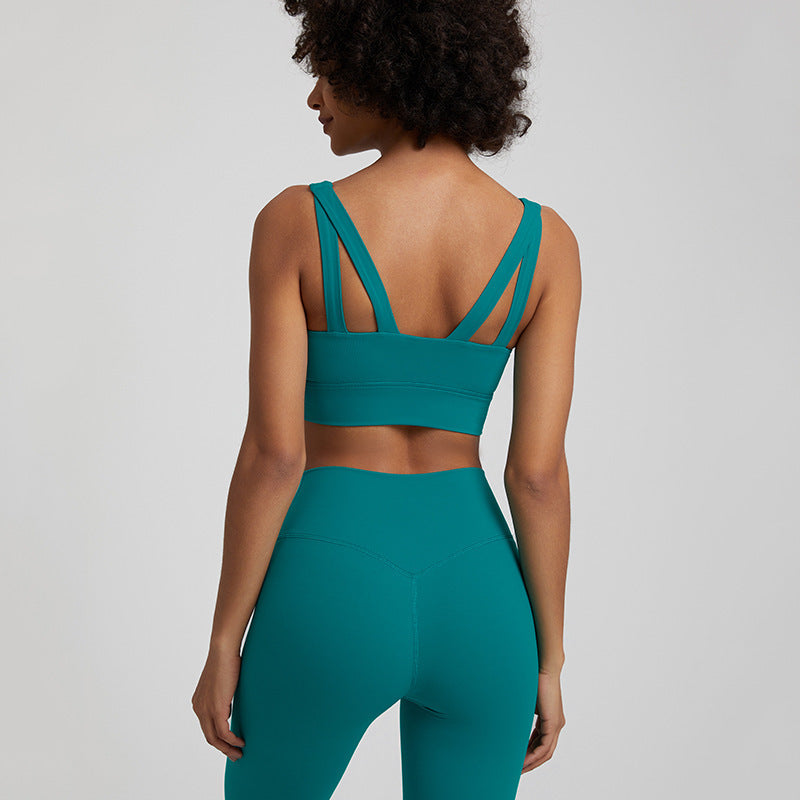 Nude Feel Sports Vest Workout Top Outer Wear Spaghetti Strap Bra