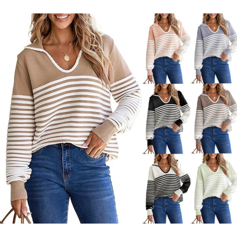 Navy Style Casual Knitted Women's Top