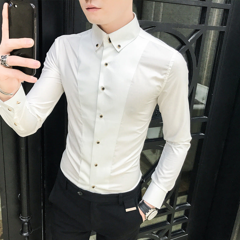 New Pure Color British Style Long Sleeve Slim Korean Business Casual Youth White Shirt