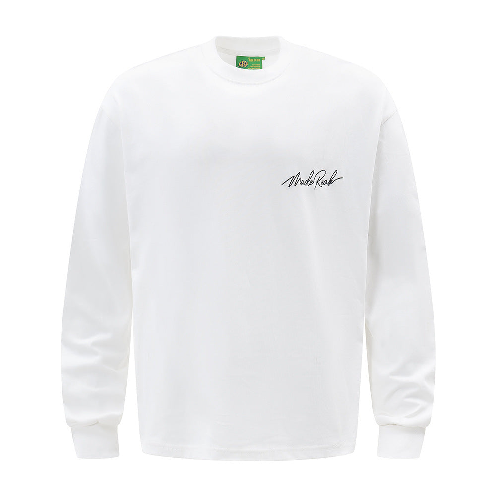 Handwritten Letter Affixed Cloth Embroidered Long Sleeve Loose Bottoming Shirt