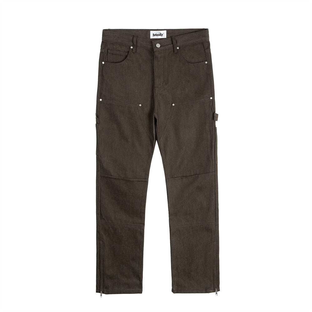Pressure Line Denim Straight-leg Pants Men's Slim Fit Feet