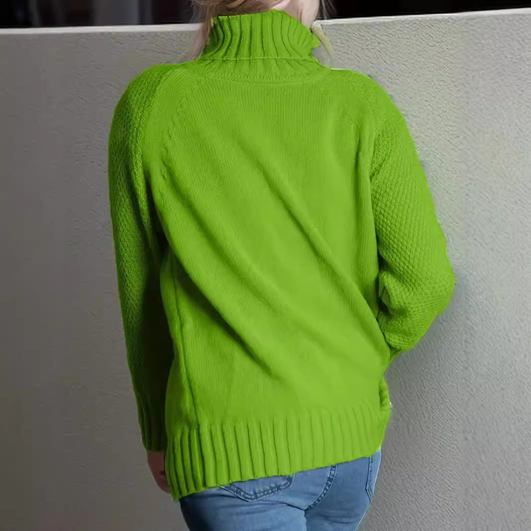 Solid Color High Collar Loose Pullover Long Sleeve Sweater