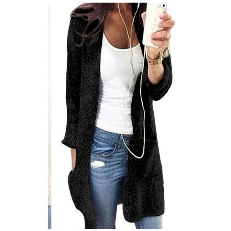 Cardigan Coat Women's Mid-length Long Sleeve Large Pocket Sweater