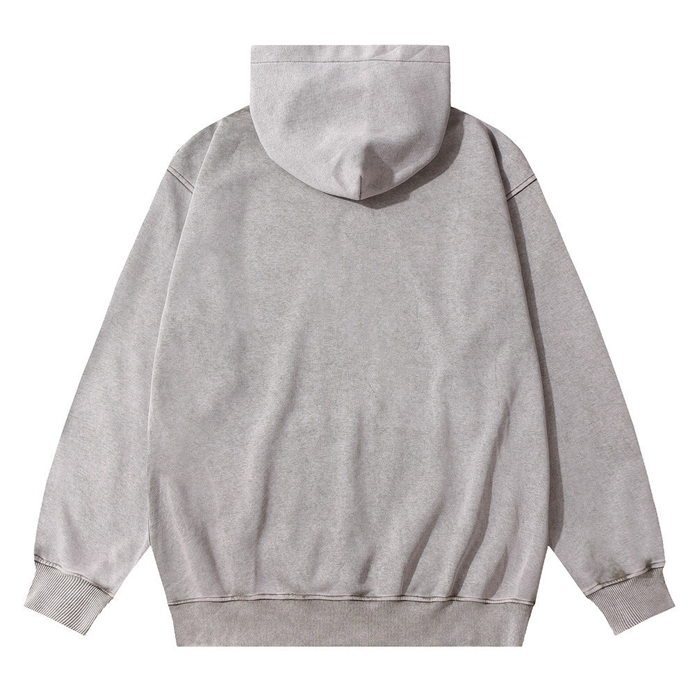 Distressed Tie-dyed Letter Printed Men's Loose Street Pullover Long Sleeve Sports Hoodie