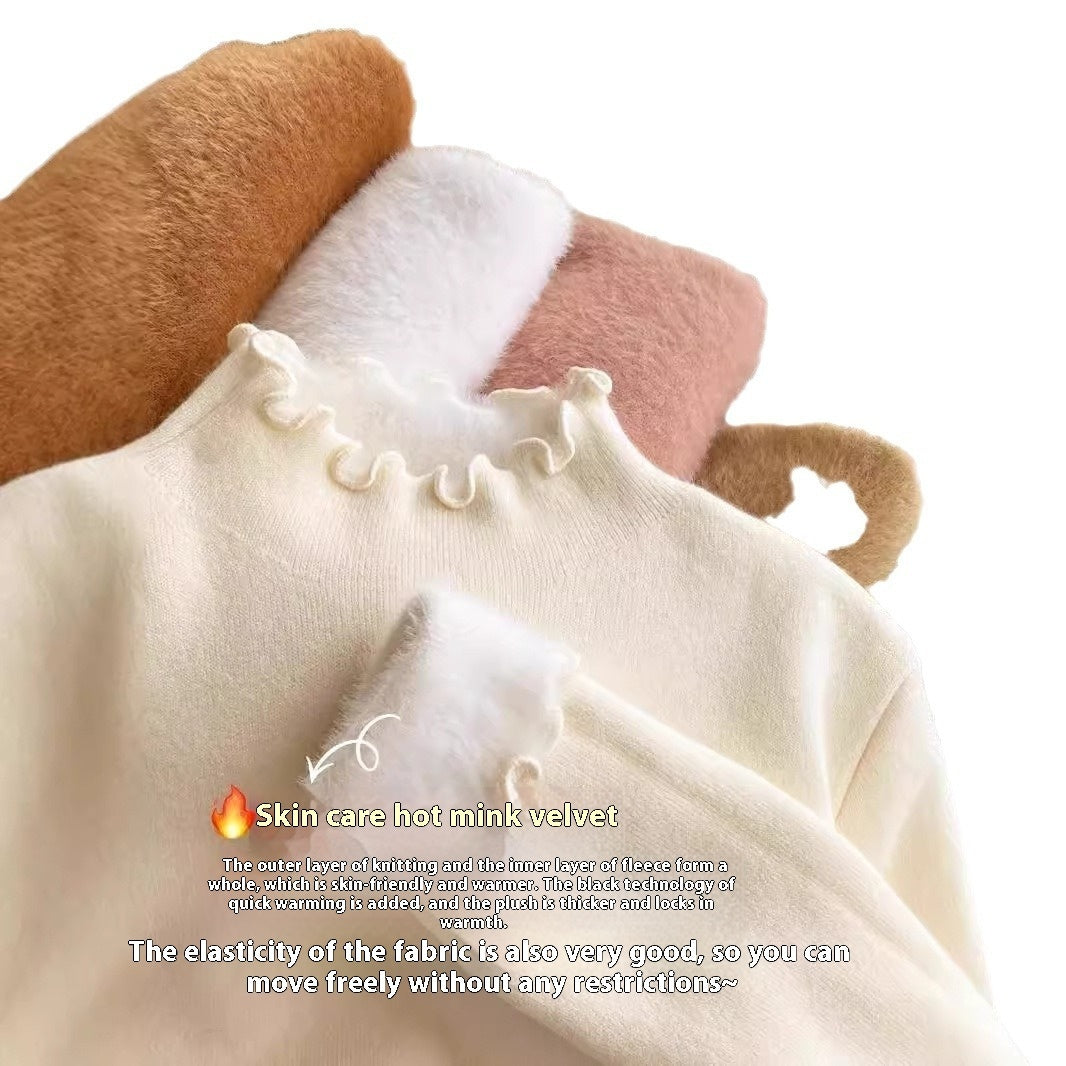 Single-layer Fleece-lined Mink Sweater Women