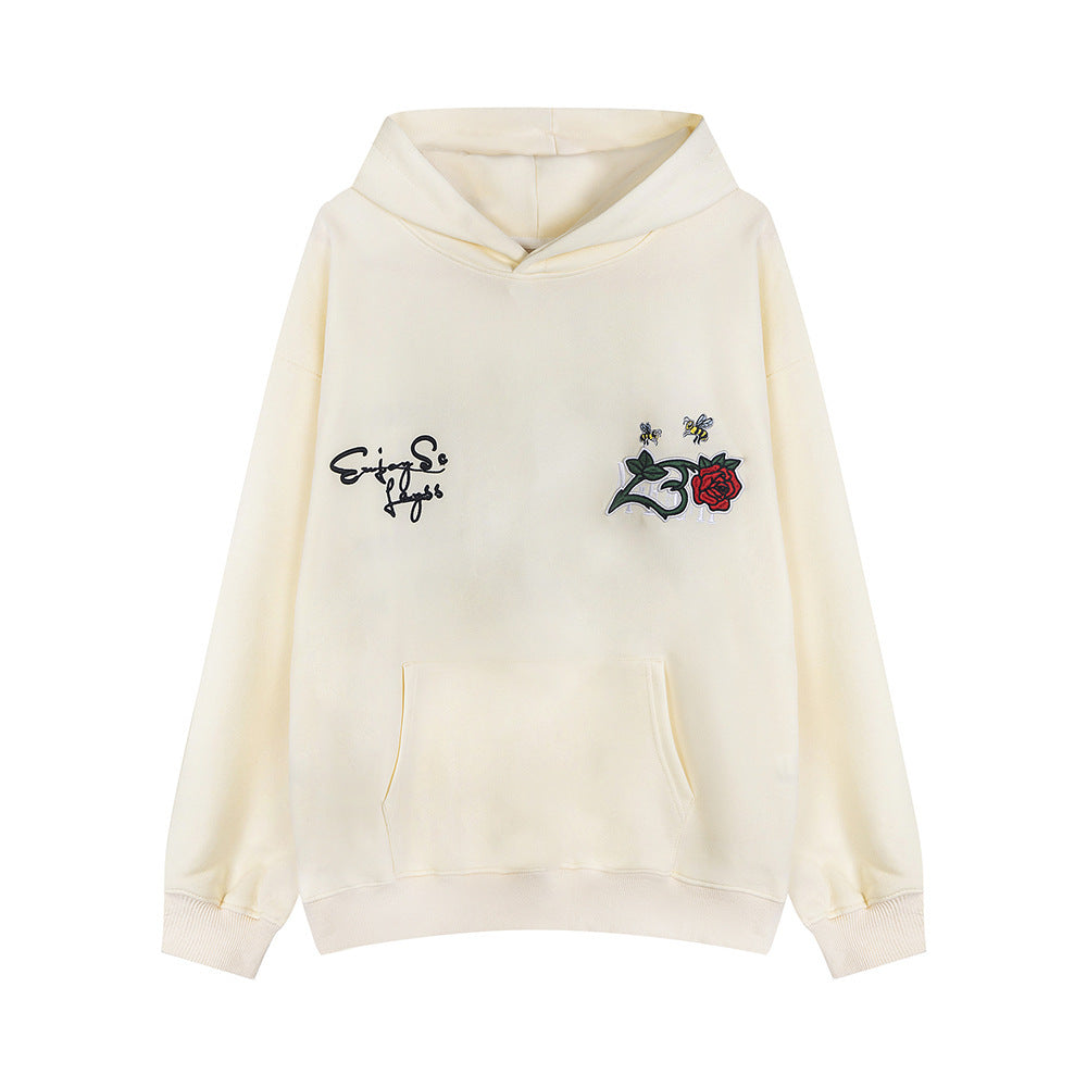Rose Letter Embroidered Hooded Bathroom