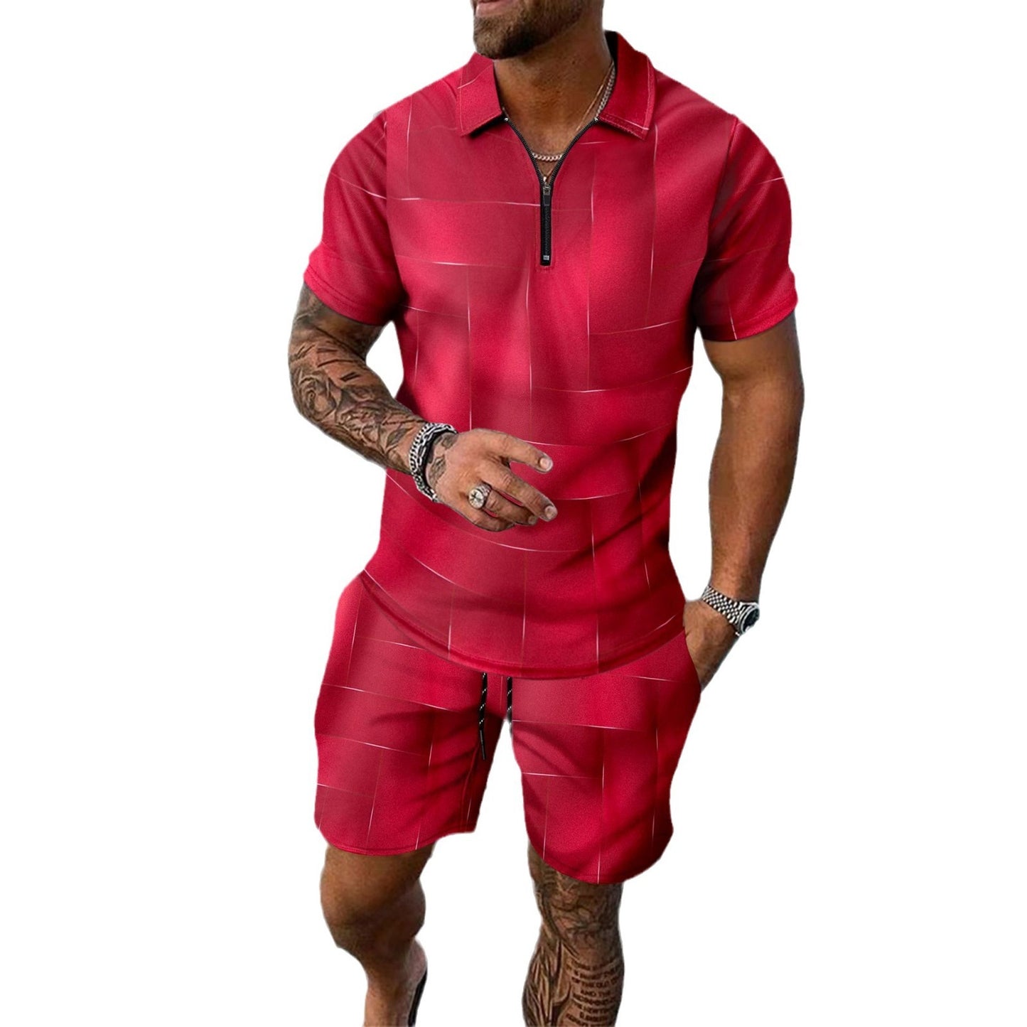 Digital Printing Zipper Short Sleeve Men