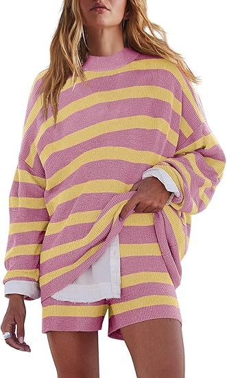 Women's Knitted Color Matching Suit Striped Long Sleeve