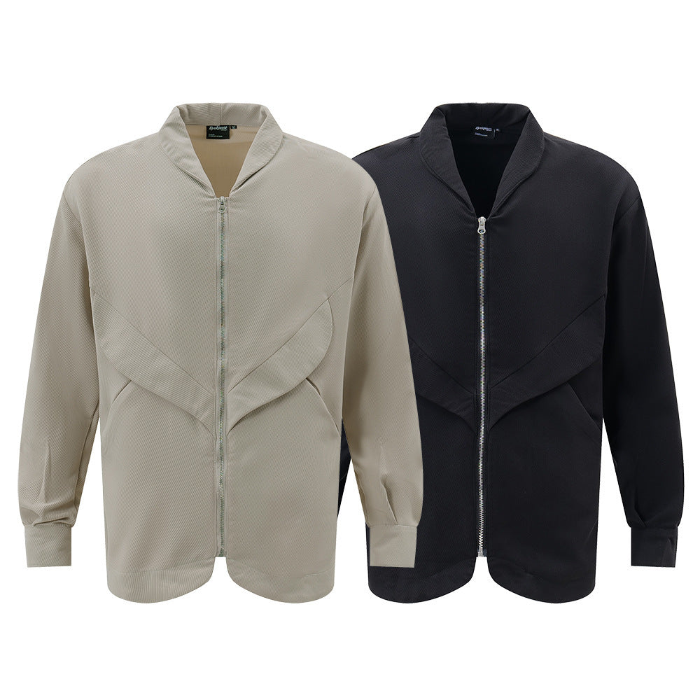Solid Color Casual Long Sleeves Shirt Men's Personality Stitching