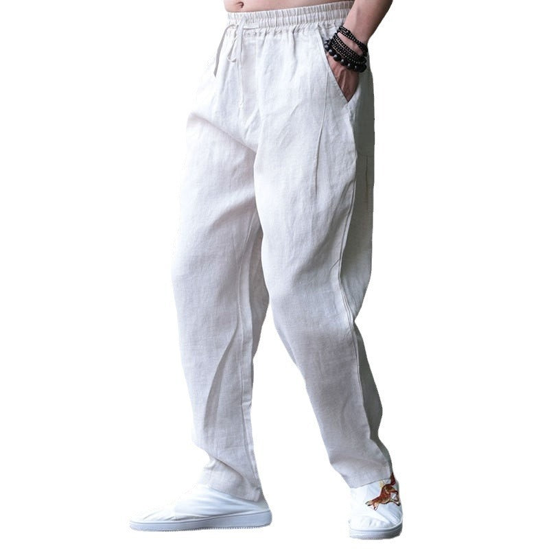 Men's Cotton And Linen Loose Casual Trousers