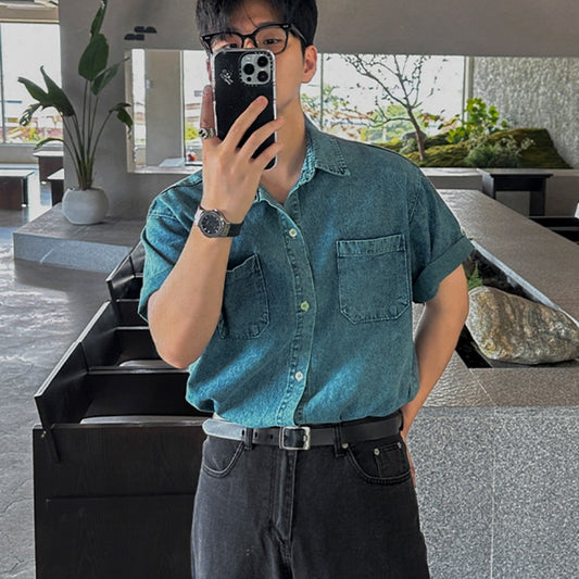 Retro Denim Short-sleeved Shirt For Men