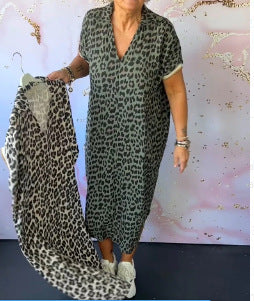 Women's Spring And Summer Leopard Print Dress Thread Cuff