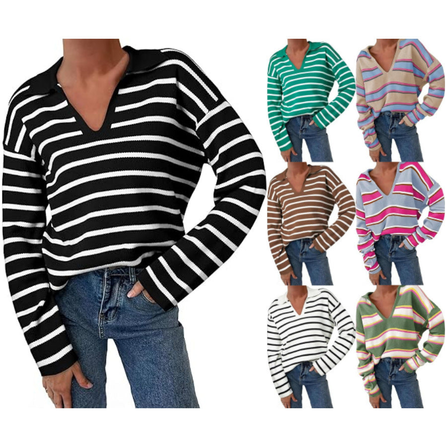 College Style Striped Knitted Striped Long Sleeve