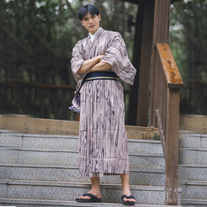 Men's Traditional Warrior Baby Rompers Formal Wear Japanese Kimono Not Wrinkle Material Four Seasons Wood Texture