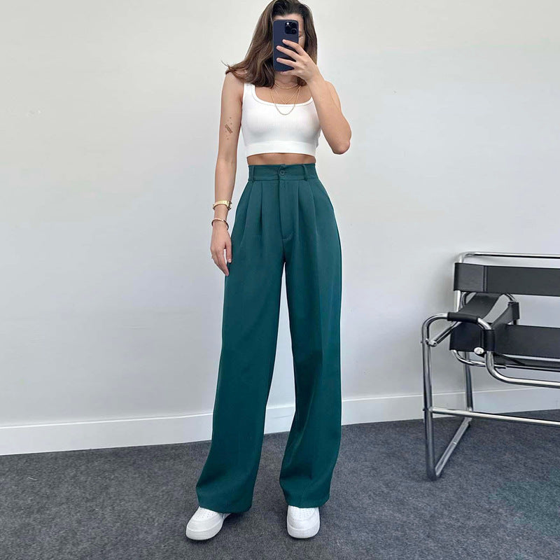 European And American Spring And Summer Casual Women's Elegant Straight High Waist Trousers