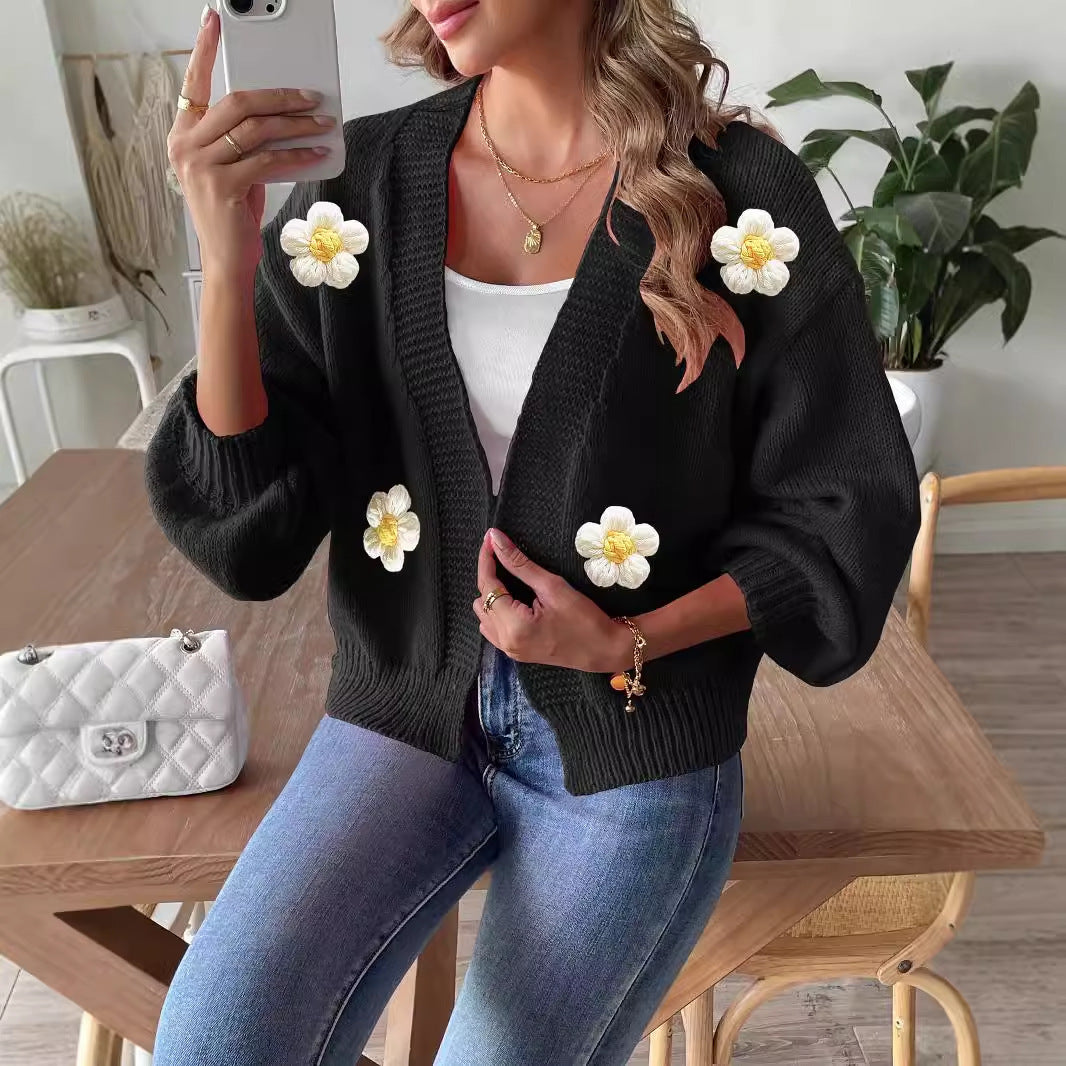 Women's Cardigan Crocheted Patchwork Knitting Long Sleeve