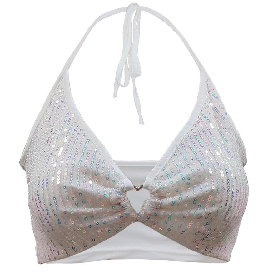 Metal Sequins Heart Peach Tube Top