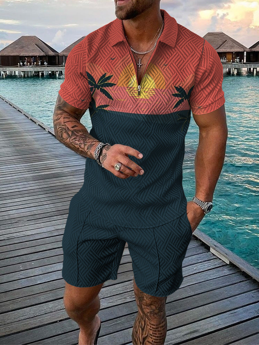 Polo Shirt Hawaiian Coconut Print Men Fashion Suit