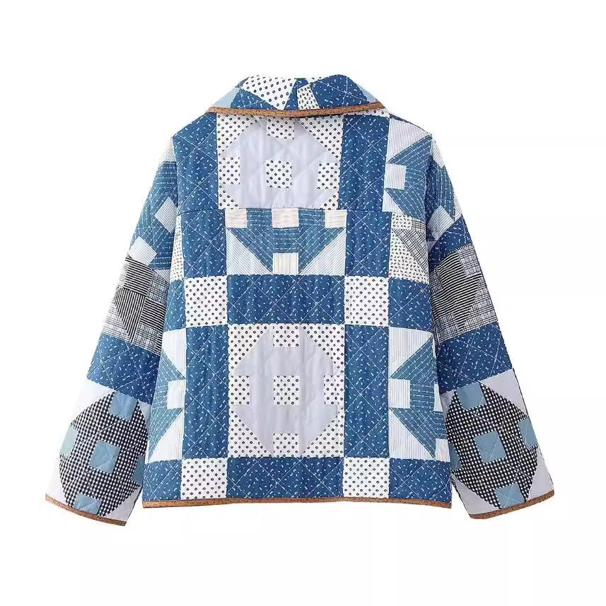 Women's Geometric Pattern Print Cotton-padded Jacket Coat