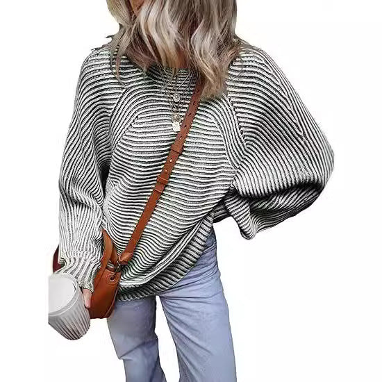 Textured Knitted Pullover Batwing-sleeve