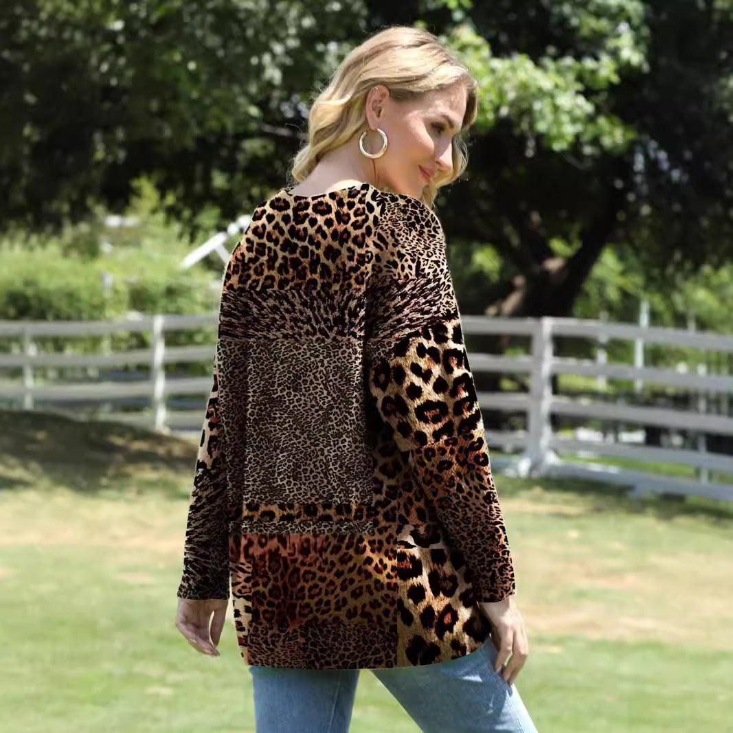 Animal Pattern Long Sleeve Pullover Round-neck Shirt