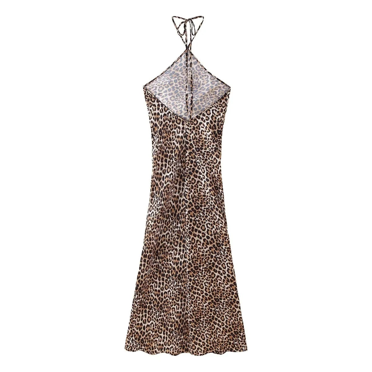 Women's Leopard Print Halter Silk Satin Dress