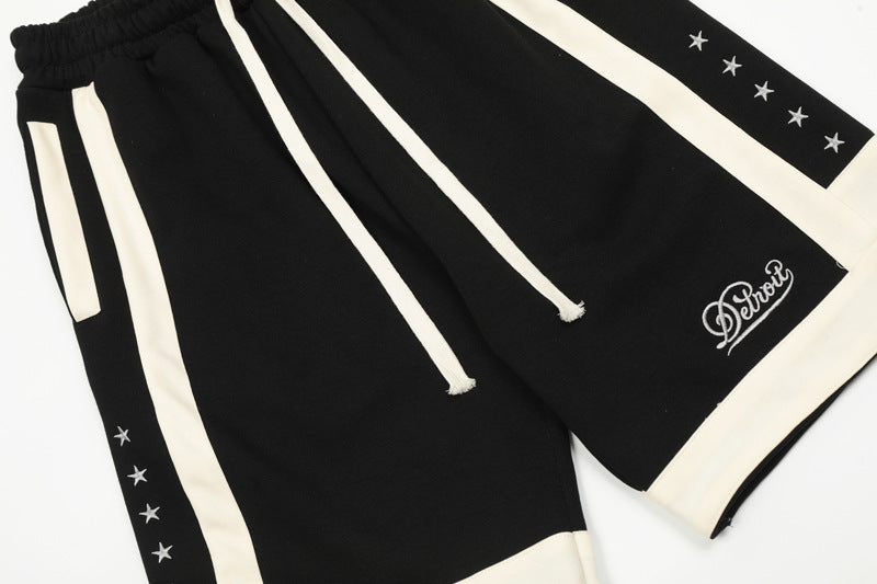 American Street Stitching Contrast Color Stripes Hip Hop Shorts Men