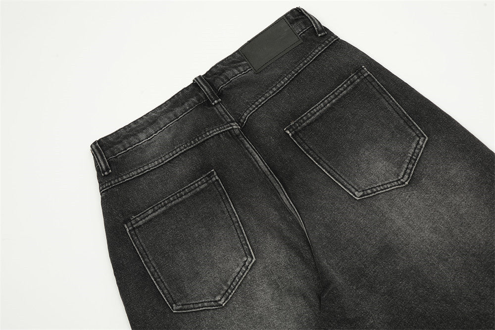 Men's Punk Old Wash Water Worn Out Loose Straight Trousers