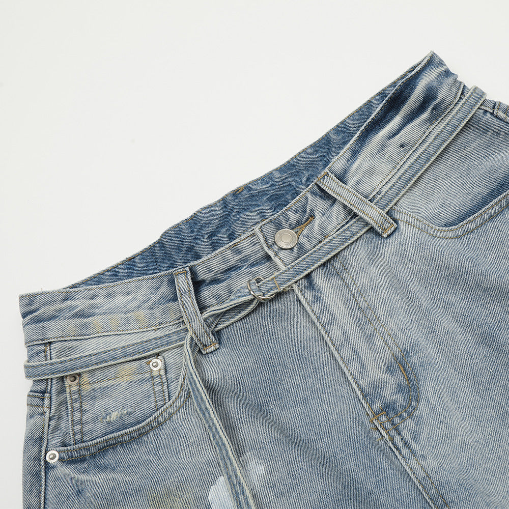 American Painting Splashed Ink Printing Denim Shorts