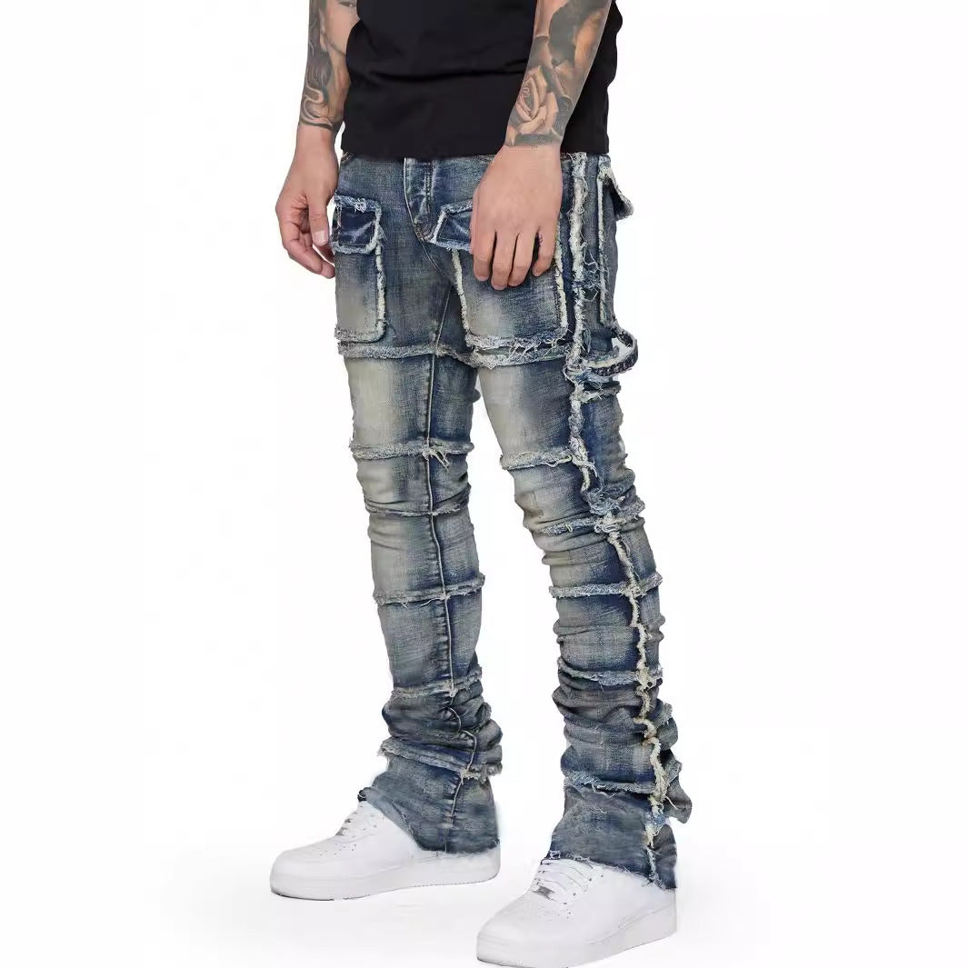 Men's Denim Straight-leg Overalls European And American Fashion