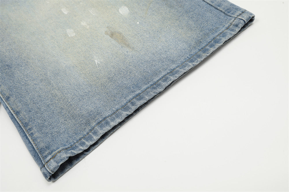American Painting Splashed Ink Printing Denim Shorts