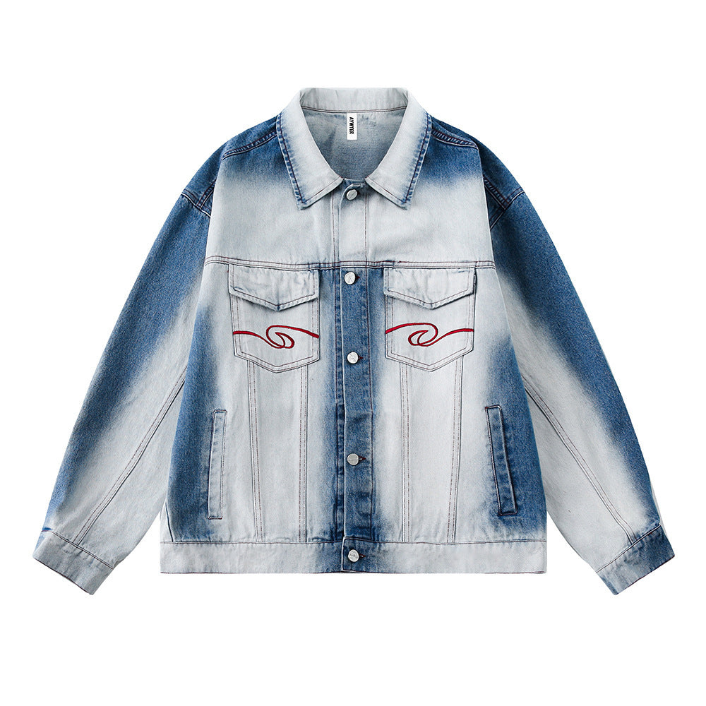 Tie-dye Gradient Denim Jacket Trendy Spring And Autumn Niche Design