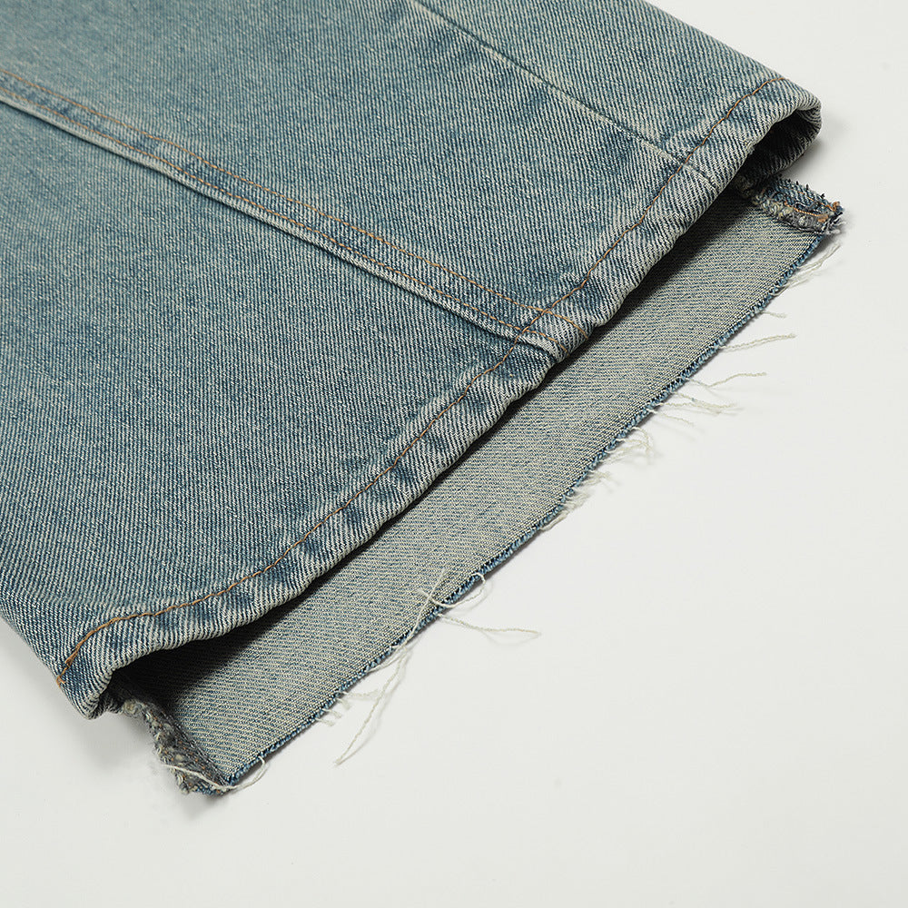 Men's Split Stitching Irregular Baggy Straight Trousers