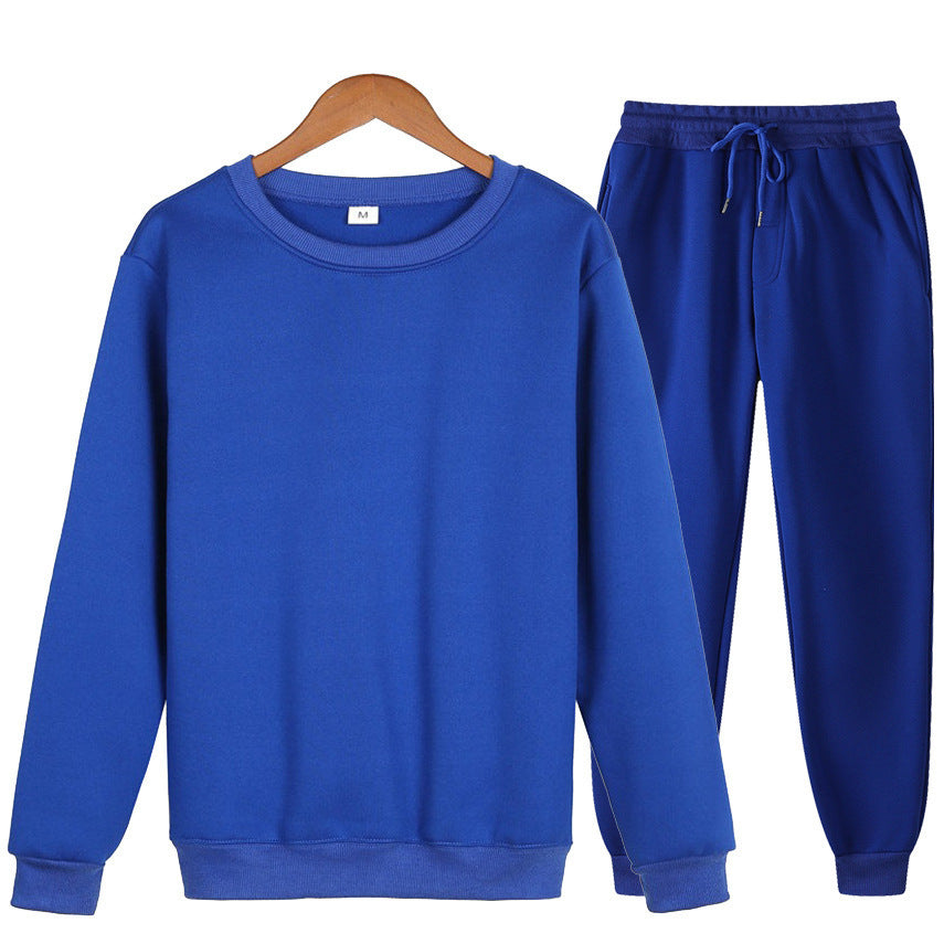 Solid Color Loose Trendy Round Neck Autumn Winter Sweater Suit Men